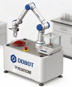 cobot para pesaje hebras de azafran en bascula